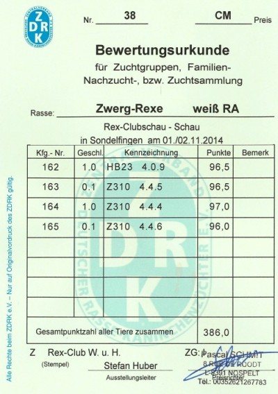 Zuchtgruppenurkunde 2014