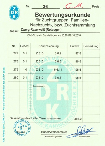 Zuchtgruppenurkunde 2016